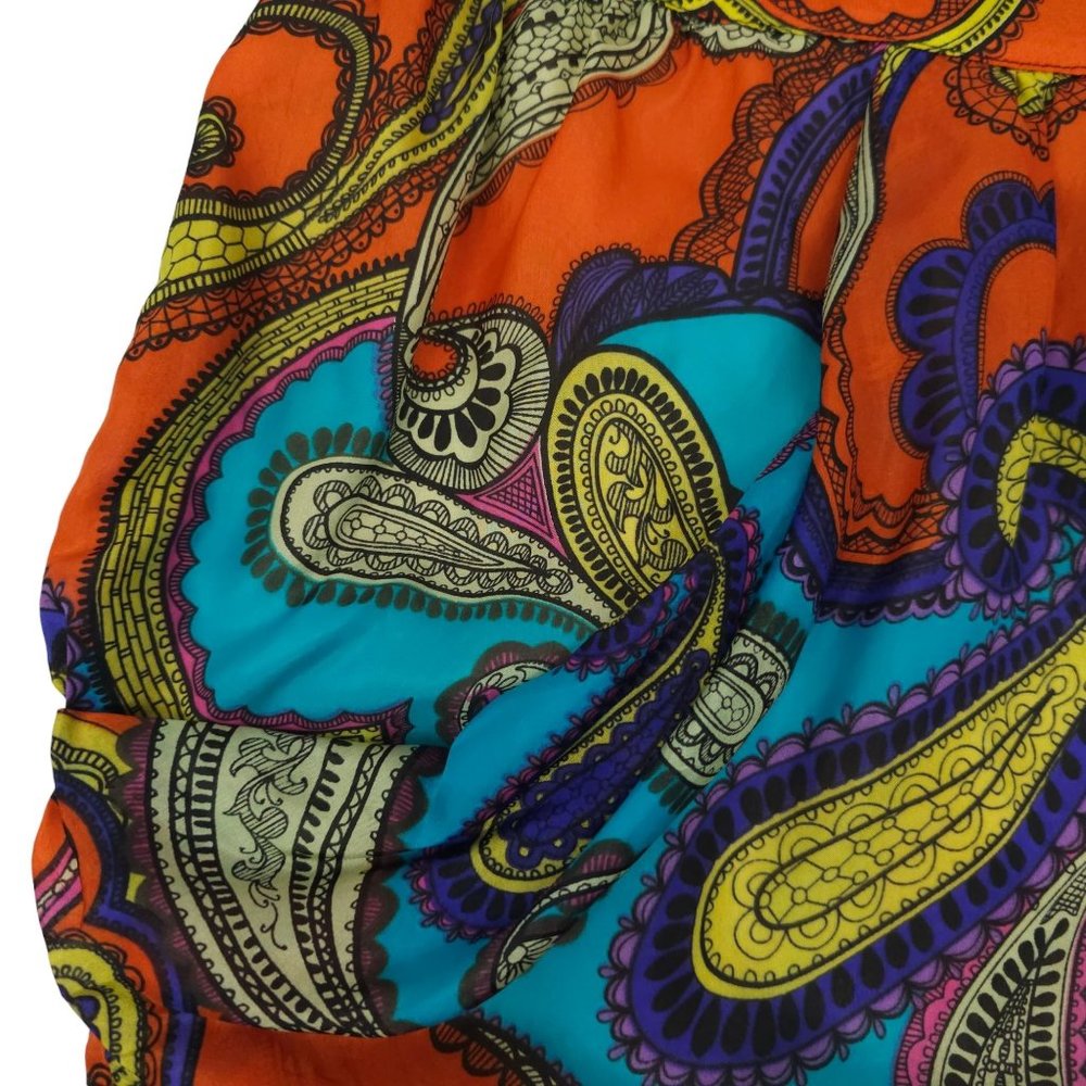 Vintage Glam Paisley Silk Mini Skirt Women S Orange Turquoise Purple Made In USA - Picture 9 of 10